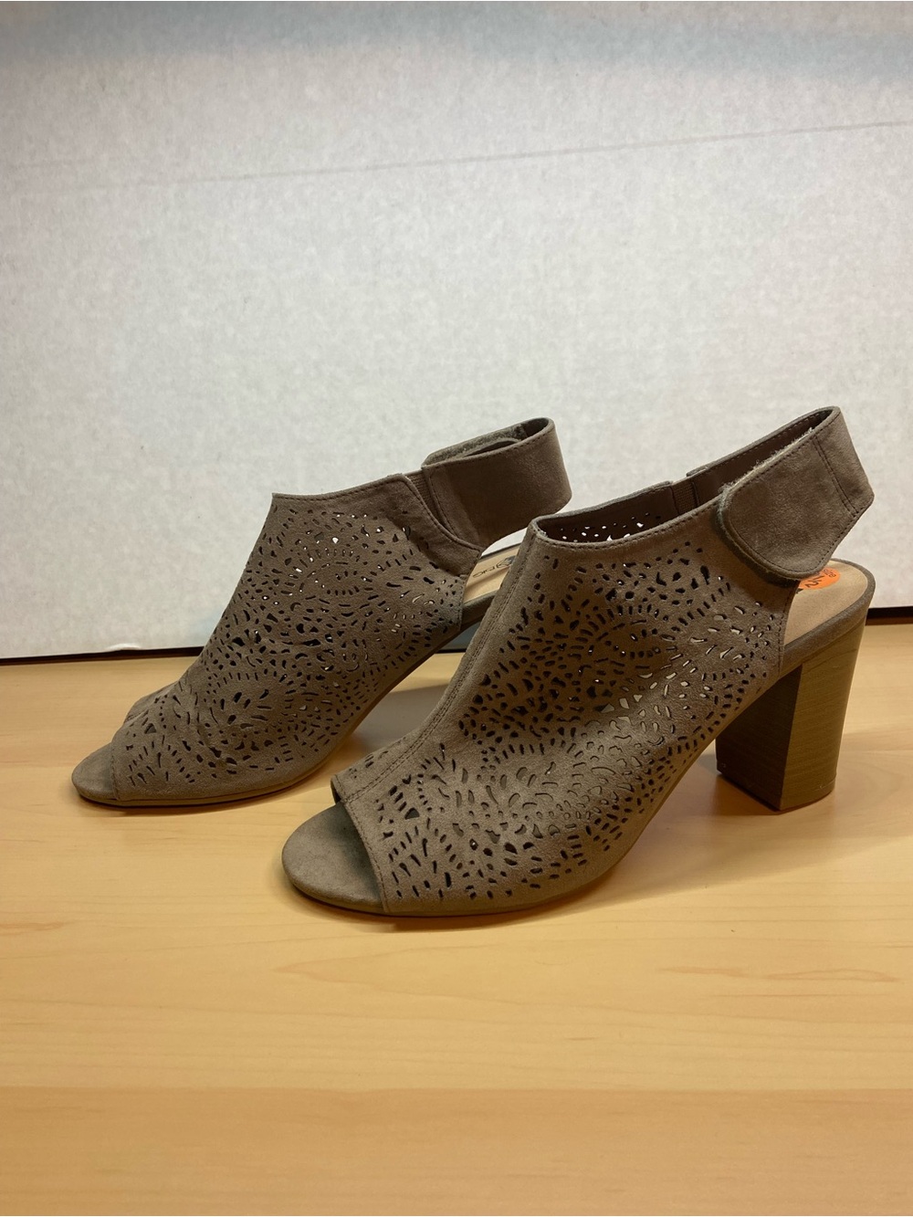 Big Buddha Taupe Laser-Cut Peep-Toe Block Heel Sandals